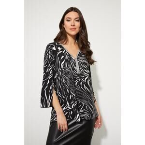 Joseph Ribkoff Jeweled Neckline Top Style 223119 - Black/Vanilla, Size 8 NWT